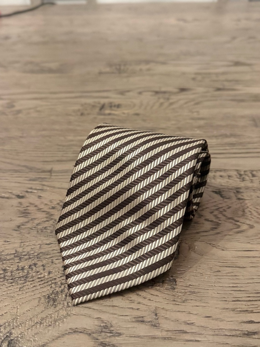 Ermenegildo Zegna Brown and Cream Diagonal Stripe Silk Tie
